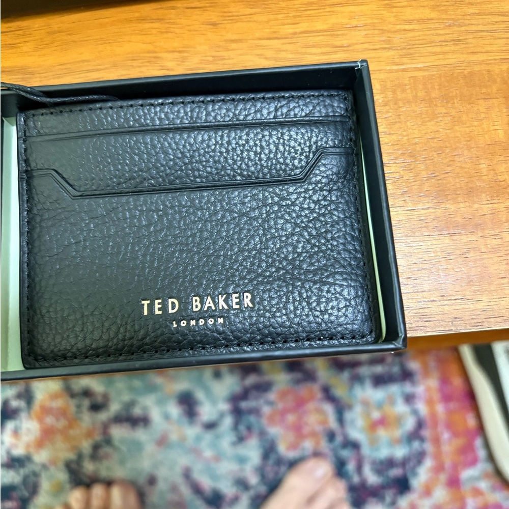 Ted Baker Black Pebbled Leather Money Clip with Gold Logo
